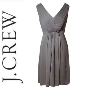 SZ2 100% Silk Mini Dress J. Crew Grey VNeck Pleated Weddings Special Occasions